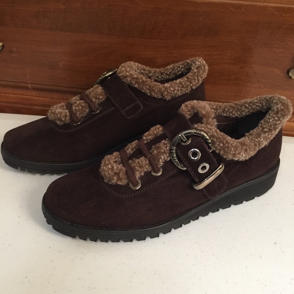 Stuart Weitzman Fur Lined Suede Shoe | Ankle Boot - Picture 2 of 16